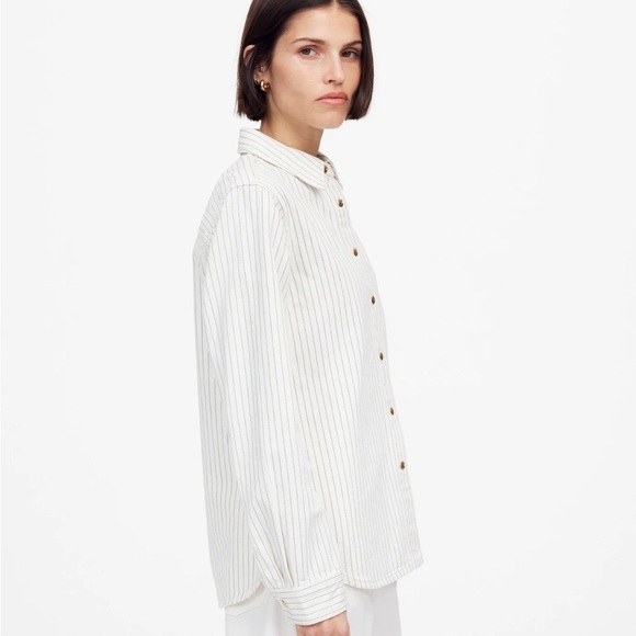 Madewell Denim Classic Button-Up Shirt in Pinstripe Grey Railroad Stripe - Picture 3 of 7